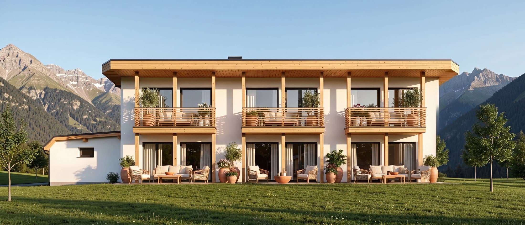 Exterior rendering of an alpine residential project